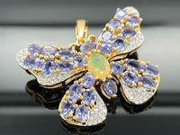 ANHÄNGER AUS 925/- SILBER VERGOLDET MIT TANSANIT, ÄTHIOP. OPAL & ZIRKON