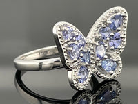 RING AUS 925/- SILBER RHODINIERT MIT TANSANIT