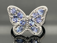 RING AUS 925/- SILBER RHODINIERT MIT TANSANIT
