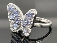 RING AUS 925/- SILBER RHODINIERT MIT TANSANIT