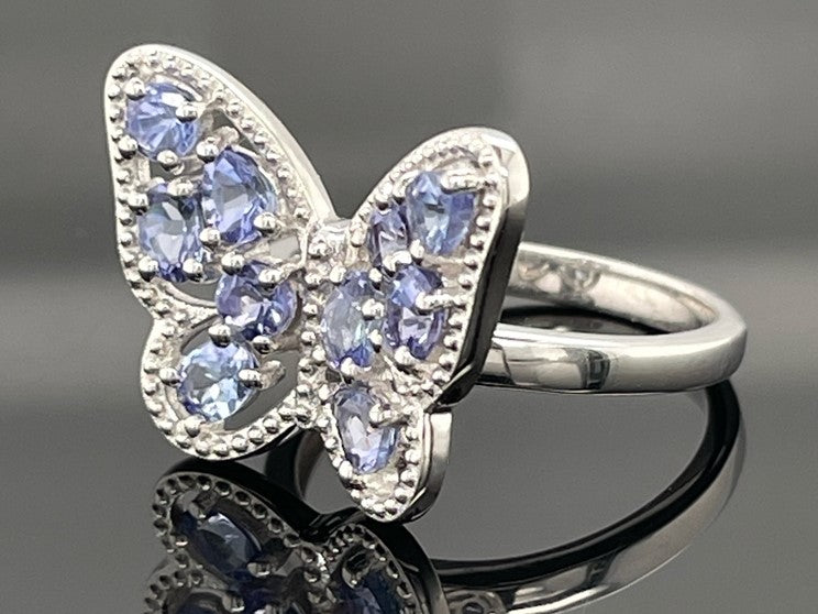 RING AUS 925/- SILBER RHODINIERT MIT TANSANIT
