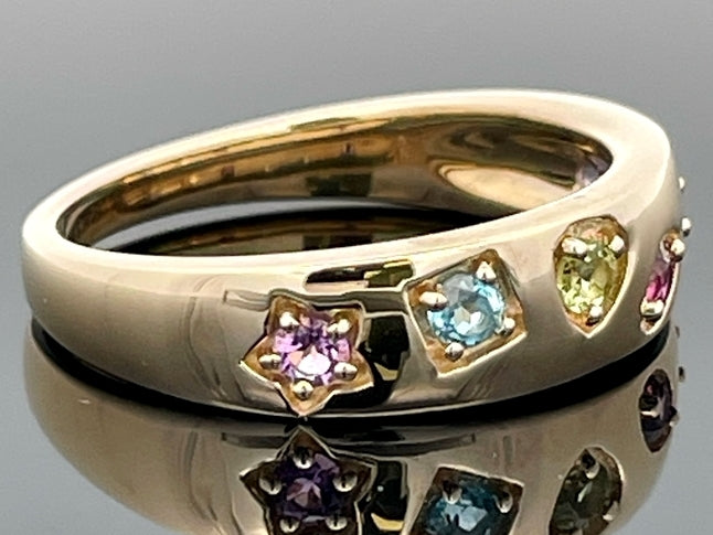 RING GR. 18 (56) AUS 375/- GELBGOLD MIT MULTI EDELSTEINE (GES. CA. 0,421 ct.)