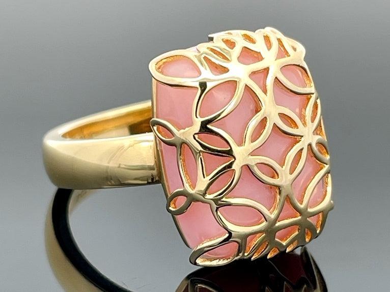 RING GR.17 (53) AUS 925/- SILBER VERGOLDET MIT PINK OPAL (ca. 8,6 ct.)