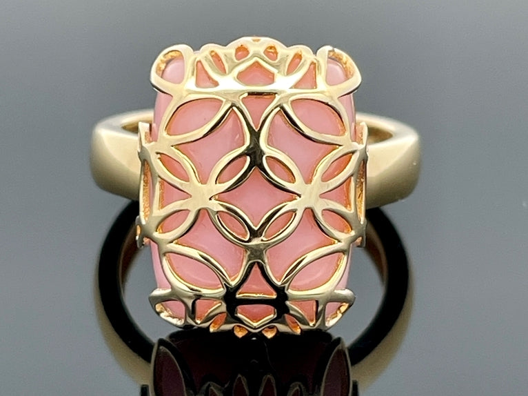 RING GR.17 (53) AUS 925/- SILBER VERGOLDET MIT PINK OPAL (ca. 8,6 ct.)