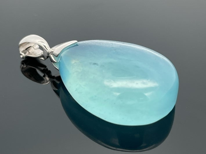 CLIP ANHÄNGER AUS 925/- SILBER RHODINIERT MIT MILKY AQUAMARIN (CA.31,0 ct.)