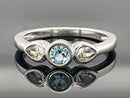RING AUS 925/- SILBER RHOD. MIT MIT "SANTA MARIA" AQUAMARIN & ZIRKON (ges.ca. 0,59 ct.)