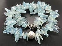 COLLIER 925/- SILBER RHOD. MIT MILKY AQUAMARIN & HÄMATIT BEH.