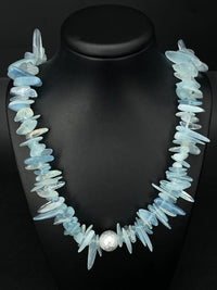 COLLIER 925/- SILBER RHOD. MIT MILKY AQUAMARIN & HÄMATIT BEH.