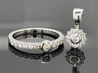 2-TLG. SET RING & ANHÄNGER AUS 925/- SILBER RHODINIERT MIT ZIRKON