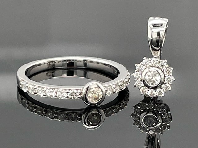2-TLG. SET RING & ANHÄNGER AUS 925/- SILBER RHODINIERT MIT ZIRKON