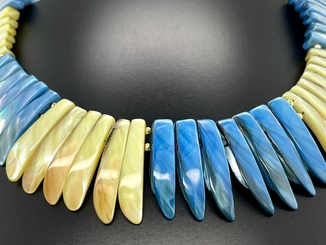 COLLIER 375/- GELBGOLD MIT PERLMUTT BEH.& HÄMATIT BEH.
