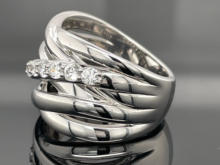 RING AUS 925/- SILBER RHODINIERT MIT ZIRKONIA