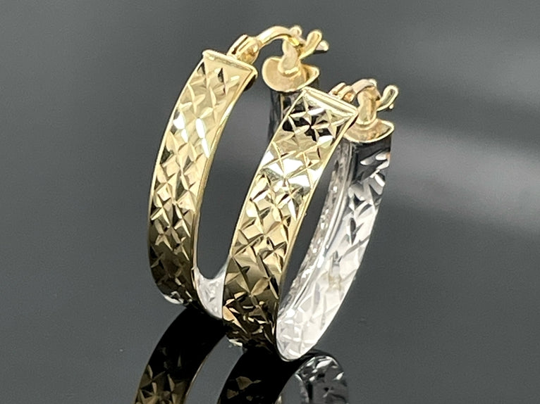 CREOLEN AUS 375/- GOLD BICOLOR, DIAMATIERT