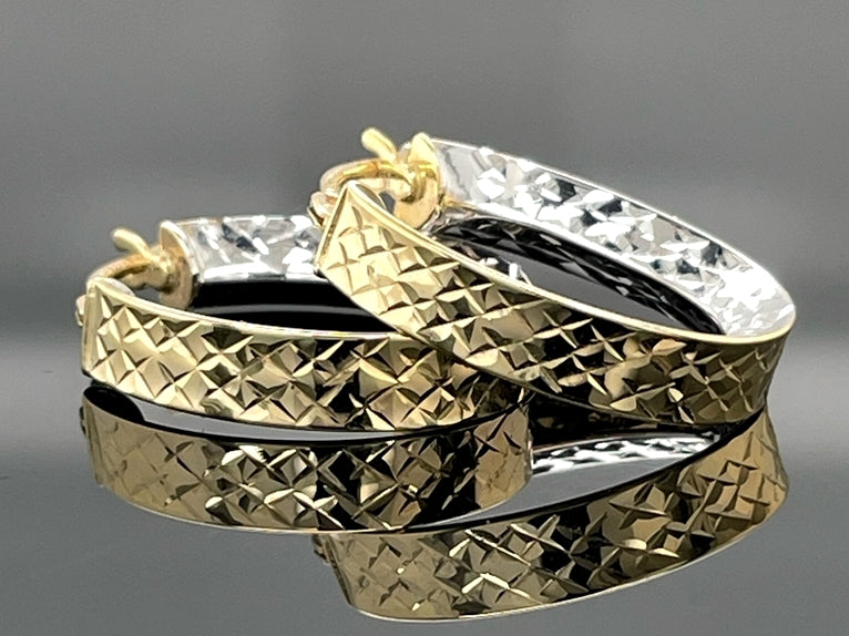 CREOLEN AUS 375/- GOLD BICOLOR, DIAMATIERT