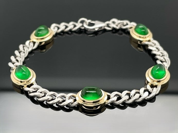 ARMBAND 925/-SILBER BICOLOR MIT BERNSTEIN/PERLMUTT-DUBL. BEH.