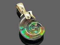 CLIP-ANHÄNGER AUS 375/- GELBGOLD MIT AMMOLIT/BERGKRISTALL/ONYX-TRIPL. BEH.