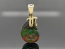 CLIP-ANHÄNGER AUS 375/- GELBGOLD MIT AMMOLIT/BERGKRISTALL/ONYX-TRIPL. BEH.
