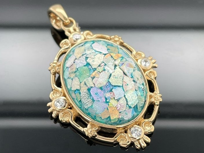 ANHÄNGER AUS 925/- SILBER VERGOLDET MIT RÖMISCHEM GLAS & ZIRKON