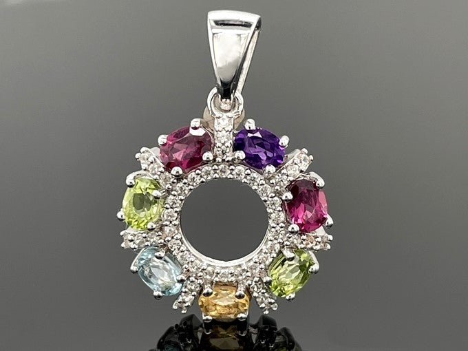 ANHÄNGER AUS 925/- SILBER RHODINIERT MIT MULTI EDELSTEINE
