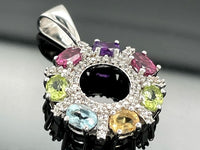 ANHÄNGER AUS 925/- SILBER RHODINIERT MIT MULTI EDELSTEINE