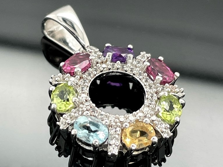 ANHÄNGER AUS 925/- SILBER RHODINIERT MIT MULTI EDELSTEINE