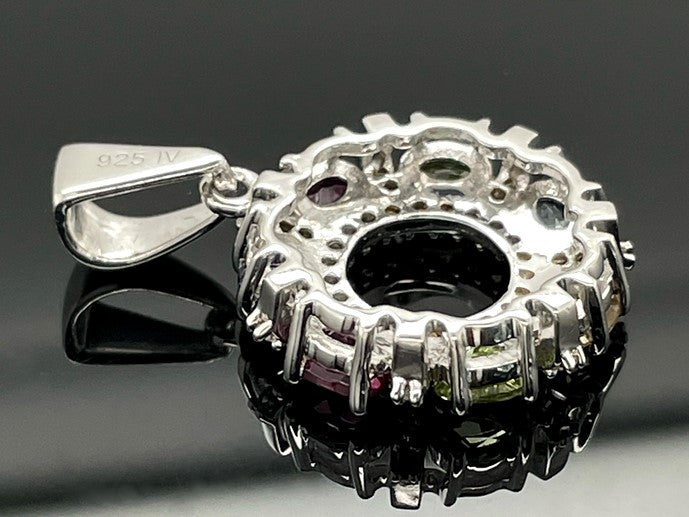 ANHÄNGER AUS 925/- SILBER RHODINIERT MIT MULTI EDELSTEINE