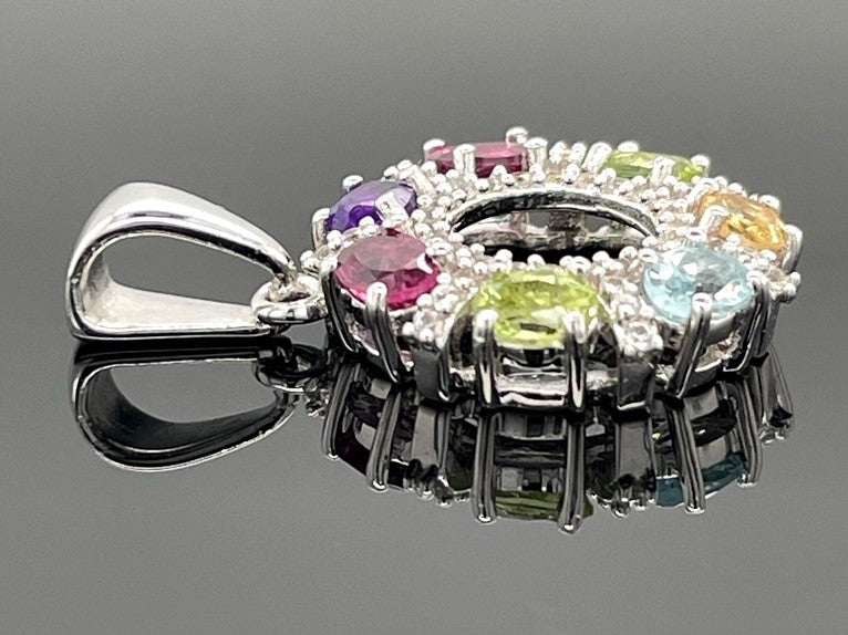 ANHÄNGER AUS 925/- SILBER RHODINIERT MIT MULTI EDELSTEINE