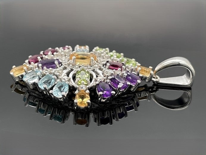 ANHÄNGER AUS 925/- SILBER RHODINIERT MIT MULTI EDELSTEINE