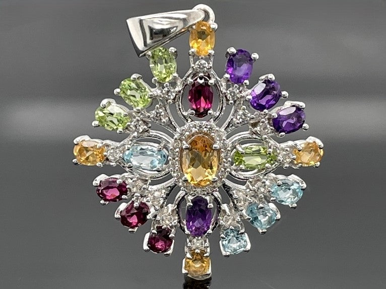 ANHÄNGER AUS 925/- SILBER RHODINIERT MIT MULTI EDELSTEINE