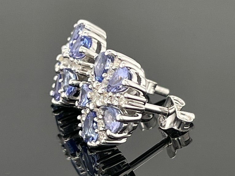OHRSTECKER AUS 925/- SILBER RHODINIERT MIT TANSANIT & ZIRKON
