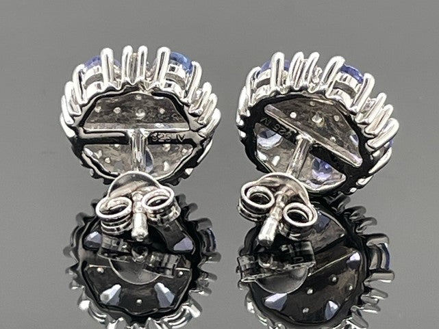 OHRSTECKER AUS 925/- SILBER RHODINIERT MIT TANSANIT & ZIRKON