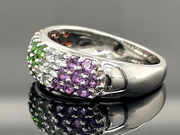 RING AUS 925/- SILBER RHODINIERT MIT MULTI EDELSTEINE