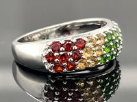 RING AUS 925/- SILBER RHODINIERT MIT MULTI EDELSTEINE