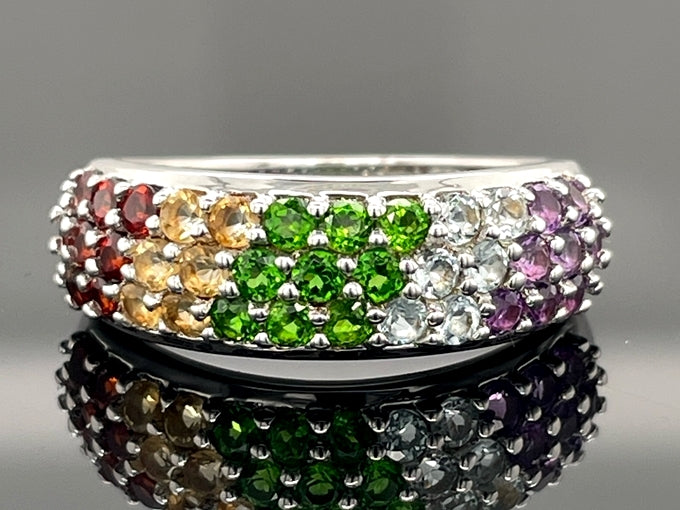 RING AUS 925/- SILBER RHODINIERT MIT MULTI EDELSTEINE