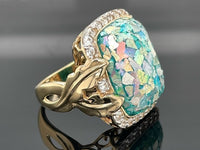 RING AUS 925/- SILBER VERGOLDET MIT RÖHMISCHEM GLAS & ZIRKON