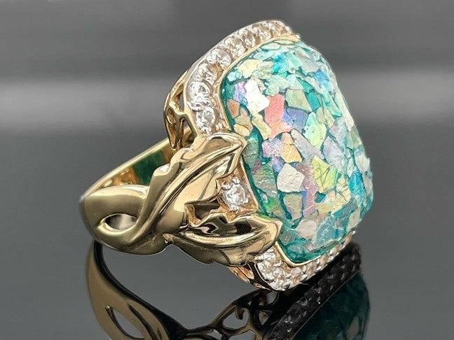 RING AUS 925/- SILBER VERGOLDET MIT RÖHMISCHEM GLAS & ZIRKON