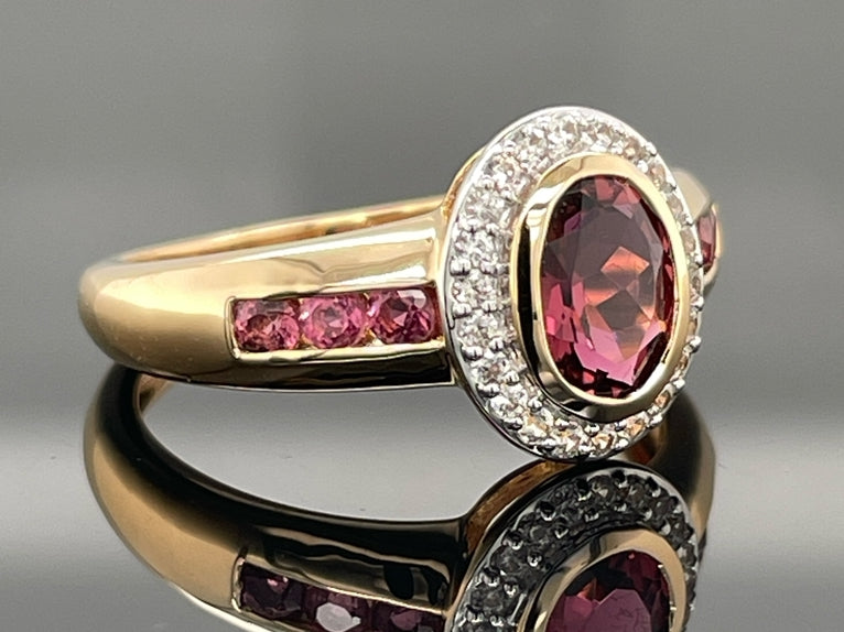 RING AUS 925/- SILBER VERGOLDET MIT PINK TURMALIN & ZIRKON