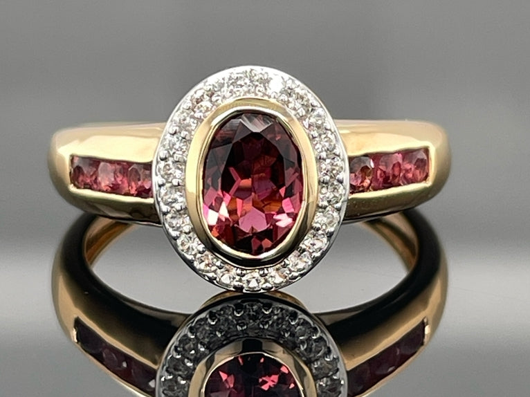 RING AUS 925/- SILBER VERGOLDET MIT PINK TURMALIN & ZIRKON
