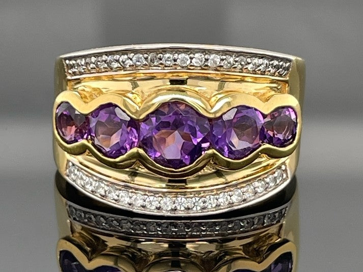 RING AUS 925/- SILBER VERGOLDET MIT AMETHYST & ZIRKON