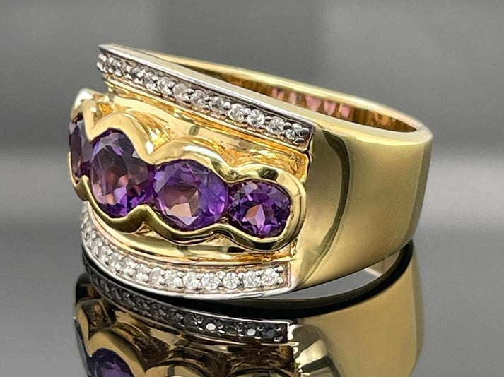 RING AUS 925/- SILBER VERGOLDET MIT AMETHYST & ZIRKON