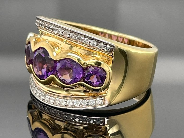 RING AUS 925/- SILBER VERGOLDET MIT AMETHYST & ZIRKON