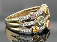 RING AUS 375/- GELBGOLD MIT MULTI SAPHIR & DIAMANTEN