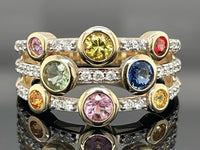 RING AUS 375/- GELBGOLD MIT MULTI SAPHIR & DIAMANTEN