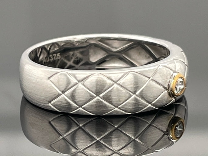RING AUS 925/- SILBER & 375/- GELBGOLD MIT BRILLANT (CA.0,05 ct.)