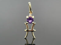 ANHÄNGER "FISCH" AUS 375/- GELBGOLD MIT AMETHYST & DIAMANT (GES. CA. 0,28 ct.)