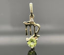 ANHÄNGER "JUNGFRAU" AUS 375/- GELBGOLD MIT PERIDOT & DIAMANT (GES. CA. 0,28 ct.)