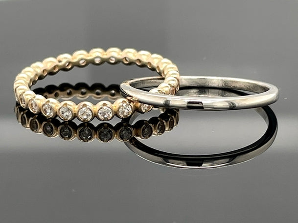 DOPPELRING AUS 925/- SILBER BICOLOR MIT ZIRKON