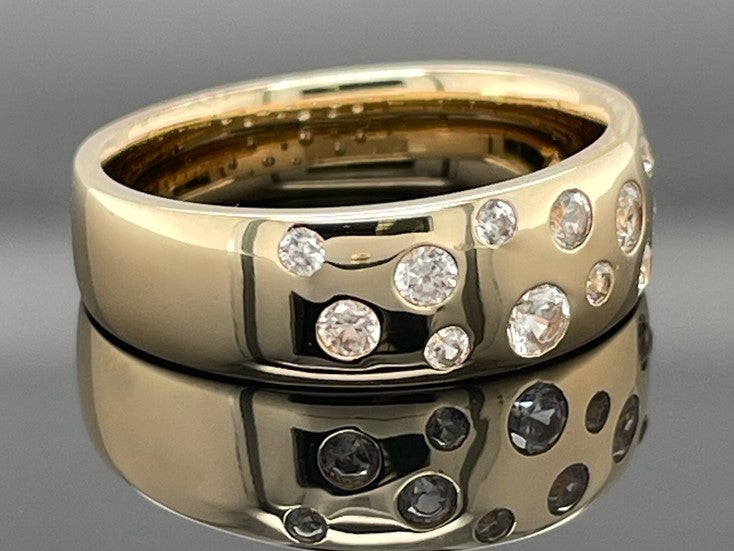 RING AUS 925/- SILBER GELBGOLDPLATTIERT MIT ZIRKON (GES. CA. 0,585 ct.)