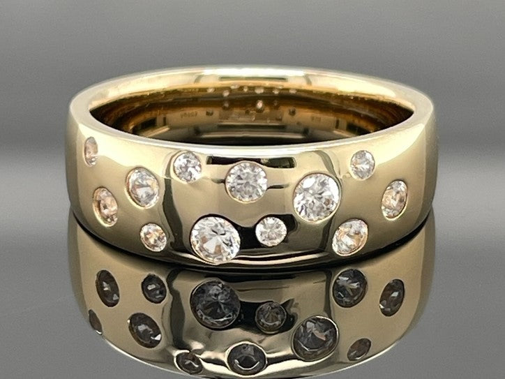 RING AUS 925/- SILBER GELBGOLDPLATTIERT MIT ZIRKON (GES. CA. 0,585 ct.)