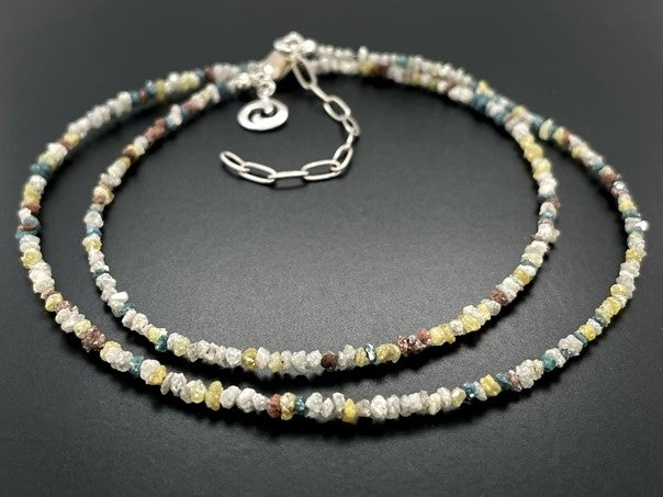 COLLIER 925/- SILBER RHODINIERT MIT MULTI ROHDIAMANT BEH. (GES. CA. 16,0 ct.)